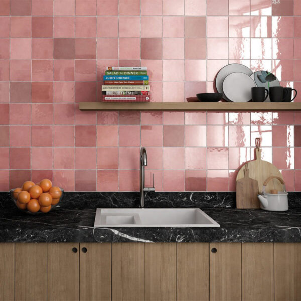 handvorm wandtegel 13x13 roze random glans