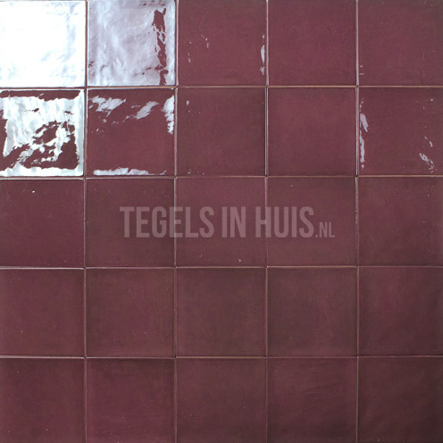handvorm wandtegel 13x13 aubergine rood soft glans