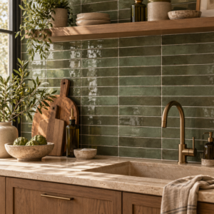 wandtegel equipe tribeca sage groen glans 6x24,6 cm sfeerimpressie