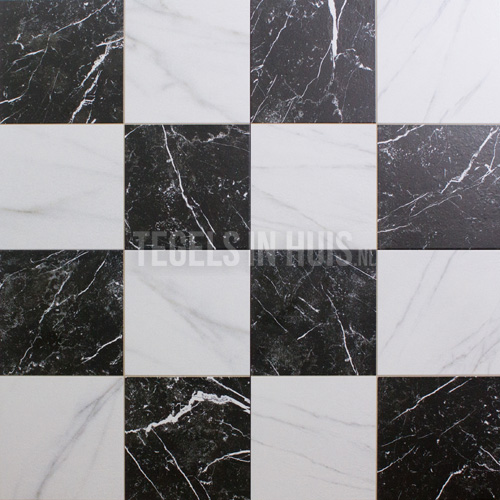 Vloertegel Ruzzini chess zwart wit 45x45 cm ( 4 in 1 tegel ) vintage | Tegels in - De goedkoopste tegeloutlet van NL