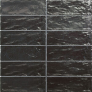 wandtegel 6,5x20 cm zwart handvormlook black parelmoer effect