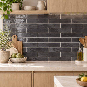 wandtegel equipe tribeca basalt zwart glans 6x24,6 cm