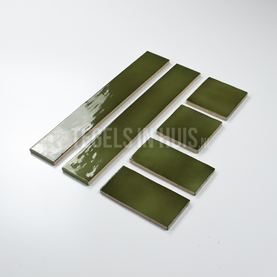 equipe wandtegel manacor 6,5x40 basil groen glans handvorm zellige look 26928