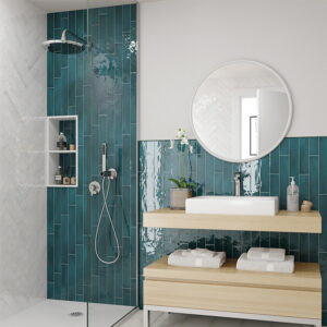 equipe wandtegel manacor 6,5x40 glacier blauw glans handvorm zellige look 26925
