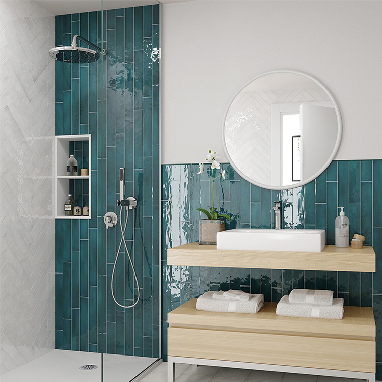 equipe wandtegel manacor 6,5x40 glacier blauw glans handvorm zellige look 26925