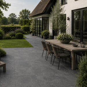keramische terrastegel tuintegel lugo stonemix antraciet 80x80x2 gerectificeerd op=op