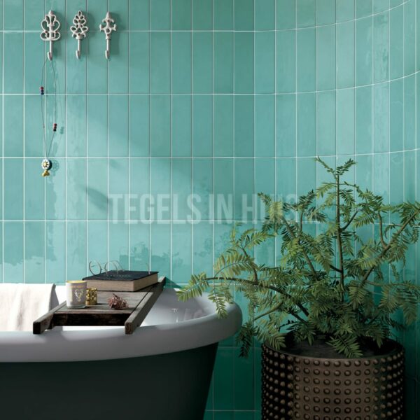 handvorm wandtegel 6,5x20 blauw groen teal soft glans