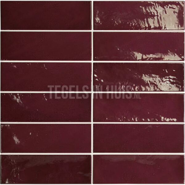 handvorm wandtegel 6,5x20 bordeaux rood soft glans