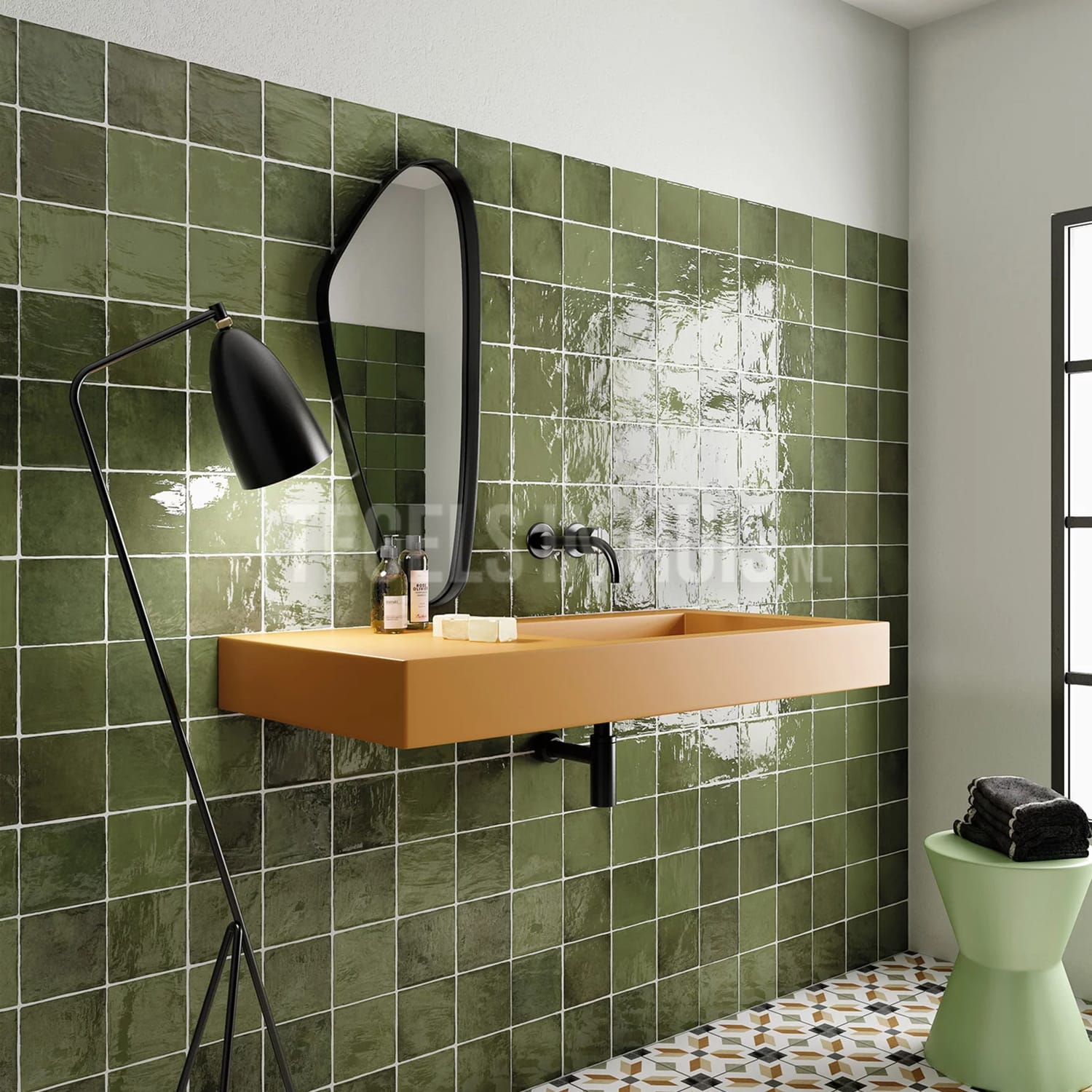 handvorm wandtegel river 13x13 botanic green glans