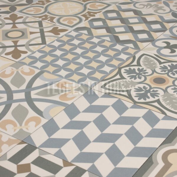 vloer en wandtegel vintage patchwork 16,5x16,5 mix grijs 76 verschillende designs