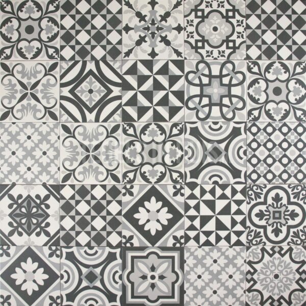 vloer en wandtegel vintage patchwork 16,5x16,5 mix zwart 76 verschillende designs