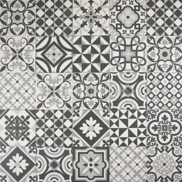vloer en wandtegel vintage patchwork 16,5x16,5 mix zwart 76 verschillende designs
