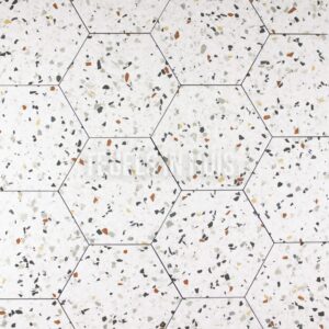 Vloertegel / wandtegel Tempo hexagon terrazzo wit zwart 20×24