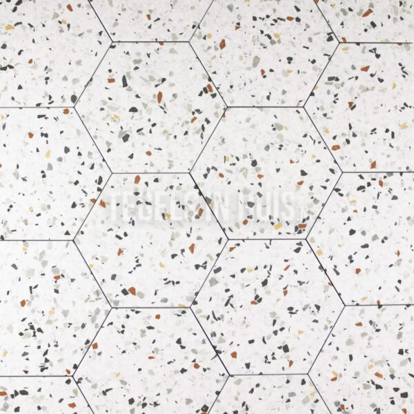 vloertegel / wandtegel tempo hexagon terrazzo wit kleur mix 20x24