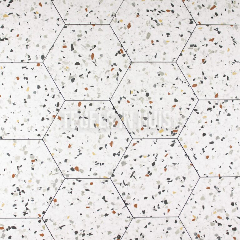 vloertegel / wandtegel tempo hexagon terrazzo wit kleur mix 20x24