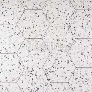 Vloertegel / wandtegel Tempo hexagon terrazzo wit zwart 20×24