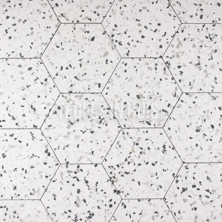 vloertegel / wandtegel tempo hexagon terrazzo wit zwart 20x24