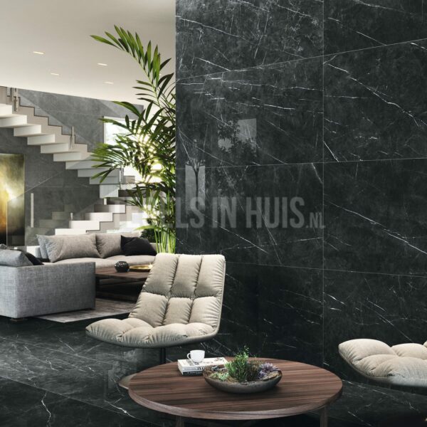 vloertegel / wandtegel ticino stone zwart gepolijst 60x120 gerectificeerd