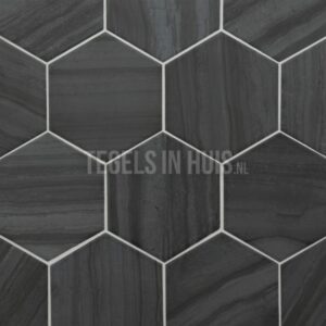 Vloertegel / wandtegel hexagon Lithos marmer dark antraciet mat 11.6×10.1 – Beperkt beschikbaar