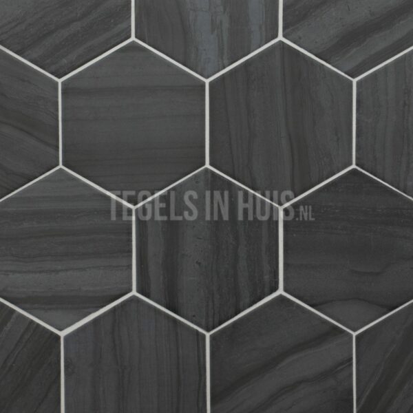 vloertegel / wandtegel hexagon lithos marmer dark antraciet mat 11.6x10.1