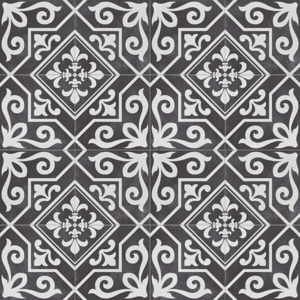 vloertegel ayala zwart reverse 45x45 cm ( 4 in 1 tegel ) vintage