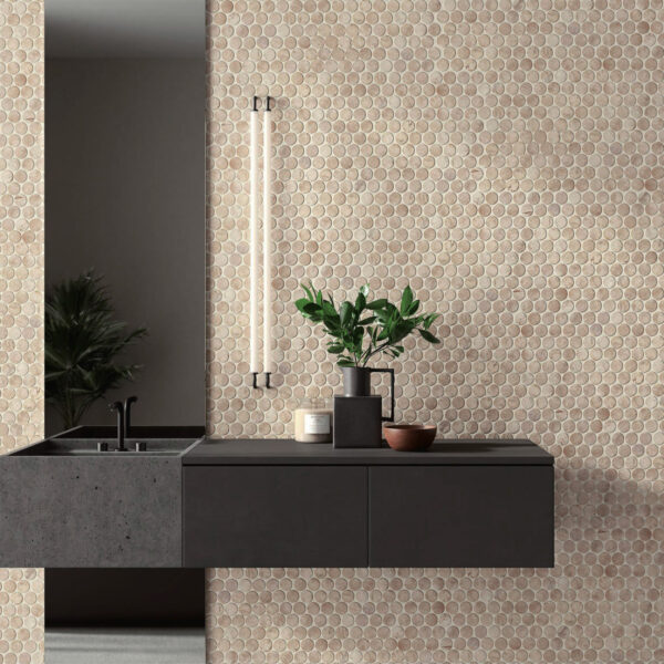 mozaiek circular kiezel rond cappuccino bruin 30x30