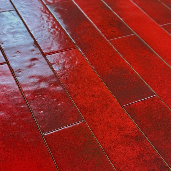 wandtegel menorca rood glans vintage craquele 6.5x32.8