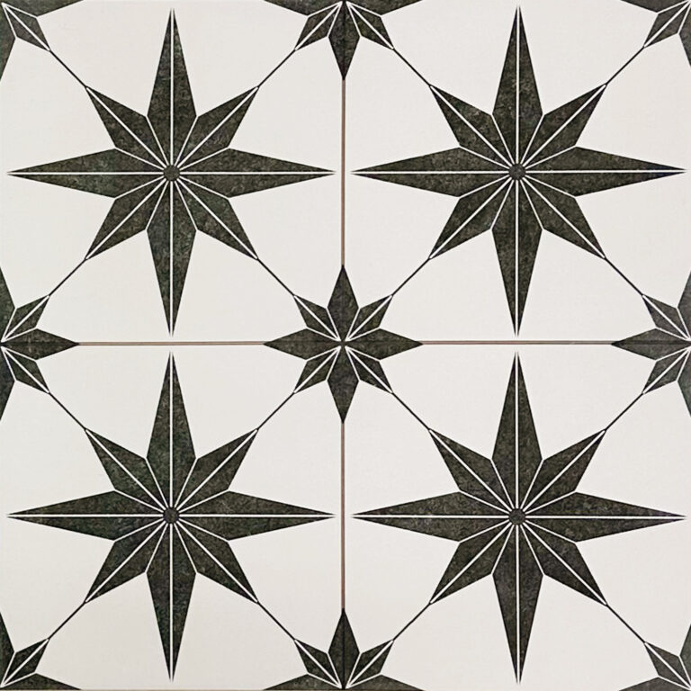 vloertegel / wandtegel star zwart vintage 45x45 4 in 1