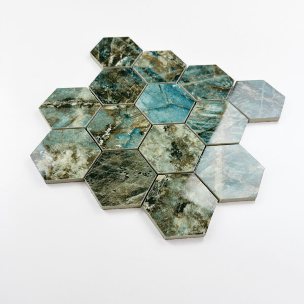 vloertegel / wandtegel hexagon lemurian groen blauw gepolijst 29x27 matje