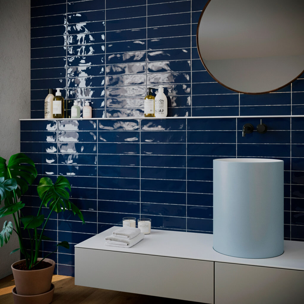 wandtegel handvormlook laru oxford donker blauw glans 7,5x30 cm