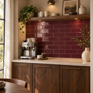 wandtegel handvormlook venice pomegranate aubergine 7,5x20 cm