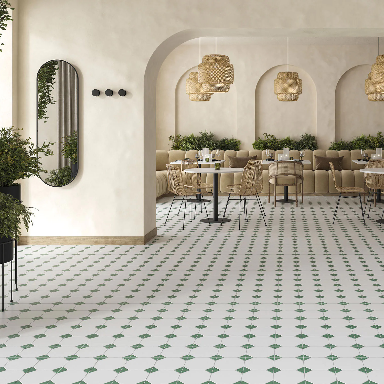 vloertegel / wandtegel canterburry groen 33x33 4 in 1 tegel r9