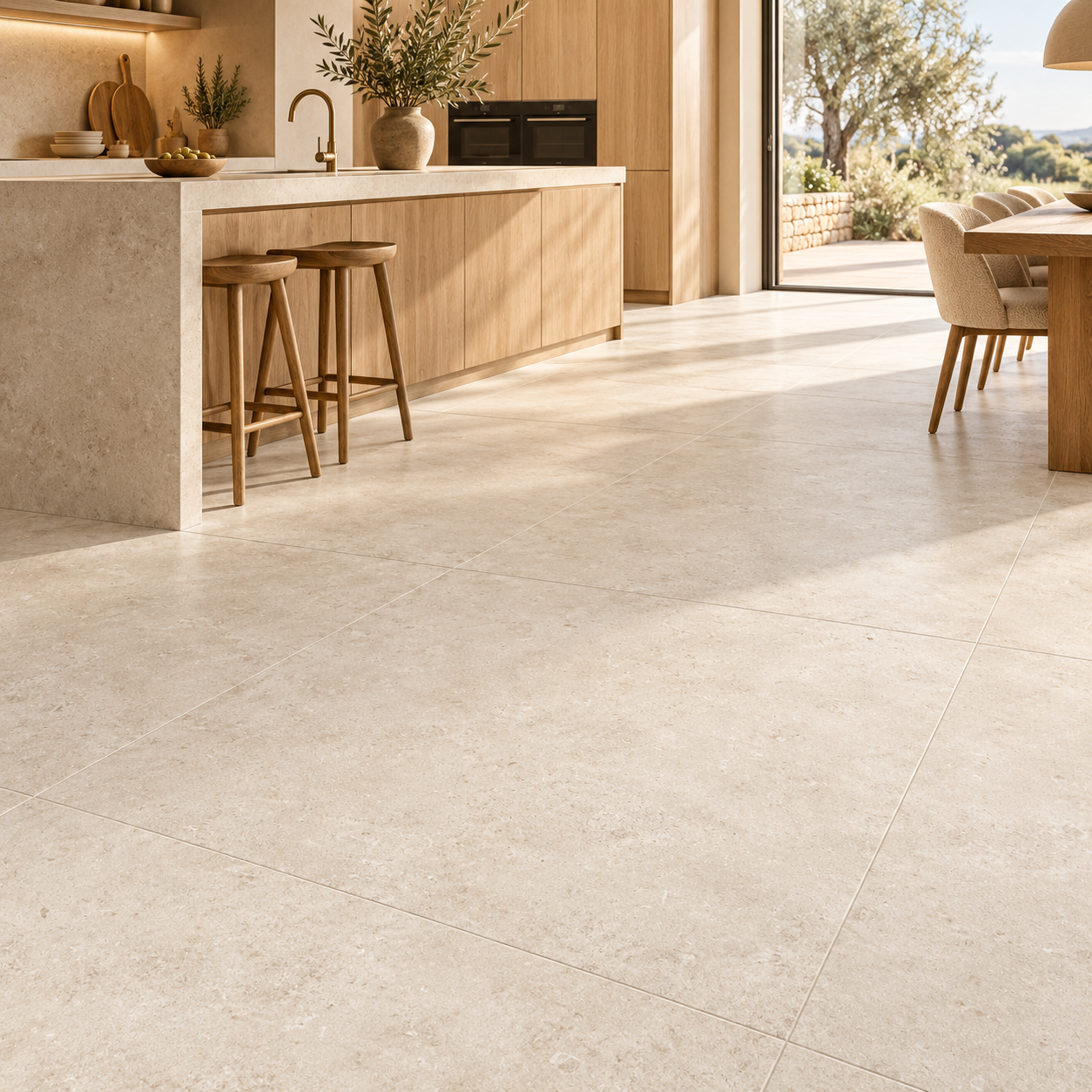 vloertegel wandtegel toscane lichtbeige natuursteenlook kalksteen limestone 120x120 r10 gerectificeerd tegelknaller
