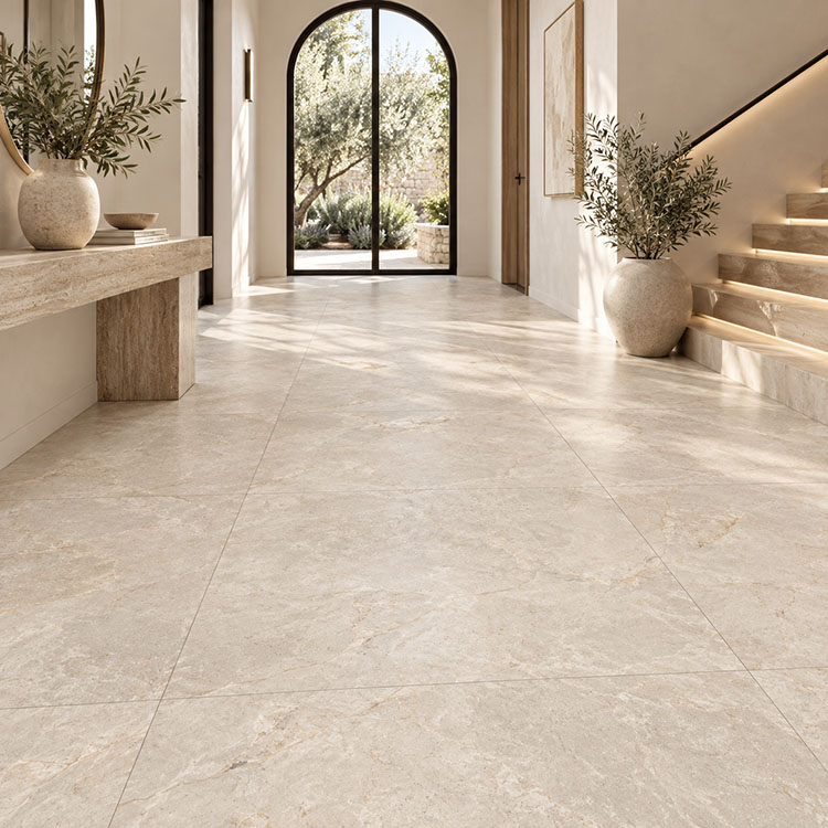 vloertegel wandtegel adacia beige cream natuursteenlook marmer limestone 120x120 gerectificeerd r10 tegelknaller