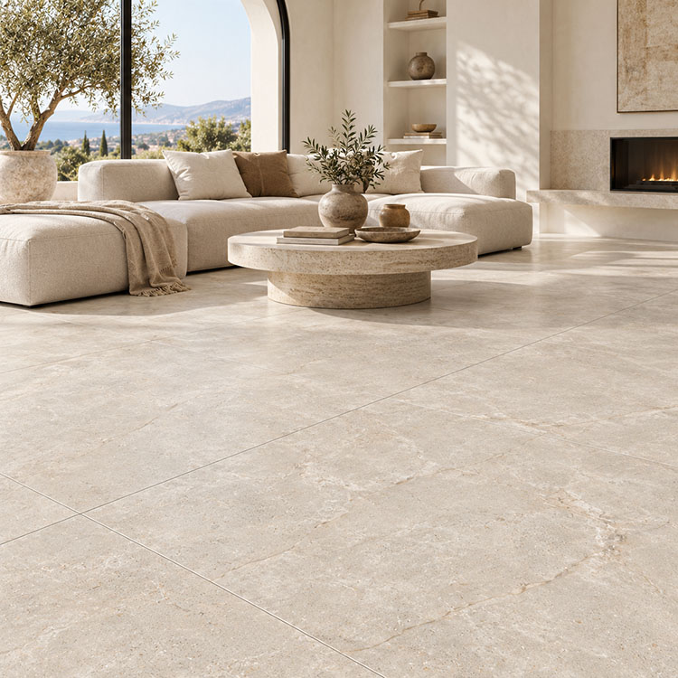 vloertegel wandtegel adacia beige cream natuursteenlook marmer limestone 120x120 gerectificeerd r10 tegelknaller