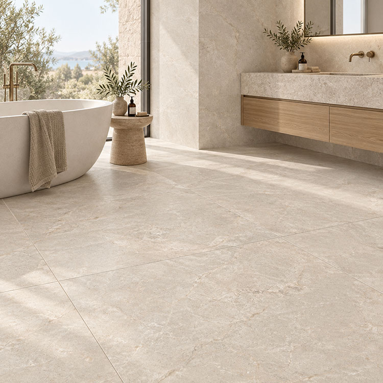 vloertegel wandtegel adacia beige cream natuursteenlook marmer limestone 120x120 gerectificeerd r10 tegelknaller